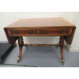 A modern reproduction of a 19thC yewwood finished sofa table with two inline drawers and two