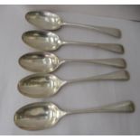 Five Old English pattern silver tablespoons  Sheffield and London marks