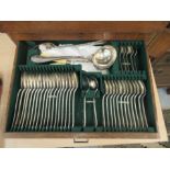 An1930s Mappin & Webb silver plated and stainless canteen of cutlery and flatware, in an oak, two