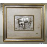 A Krisa Italian bi-coloured silver plaque (stamped 800) featuring a mare and foal in a landscape