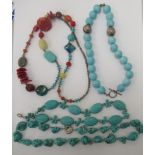 Turquoise and other costume jewellery: to include irregularly cut bead necklaces