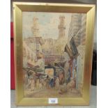 Picture - a market scene in Marrakech watercolour  14" x 10"  framed