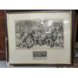 A late Victorian monochrome print - 'Some Famous Living Cricketers August 11 1883'  20" x 12" with a