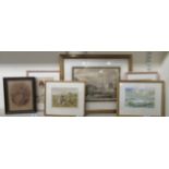 Framed pictures and prints: to include an early/mid 19thC monochrome engraving 'Ashridge House,