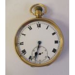 A 9ct gold cased pocket watch, faced by a Roman dial