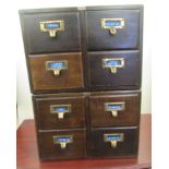 A pair of Smith's System stained wood, four drawer file index drawers  28"h  15"w