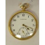 A Garrard rolled gold cased pocket watch, the keyless movement faced by a white enamel Arabic