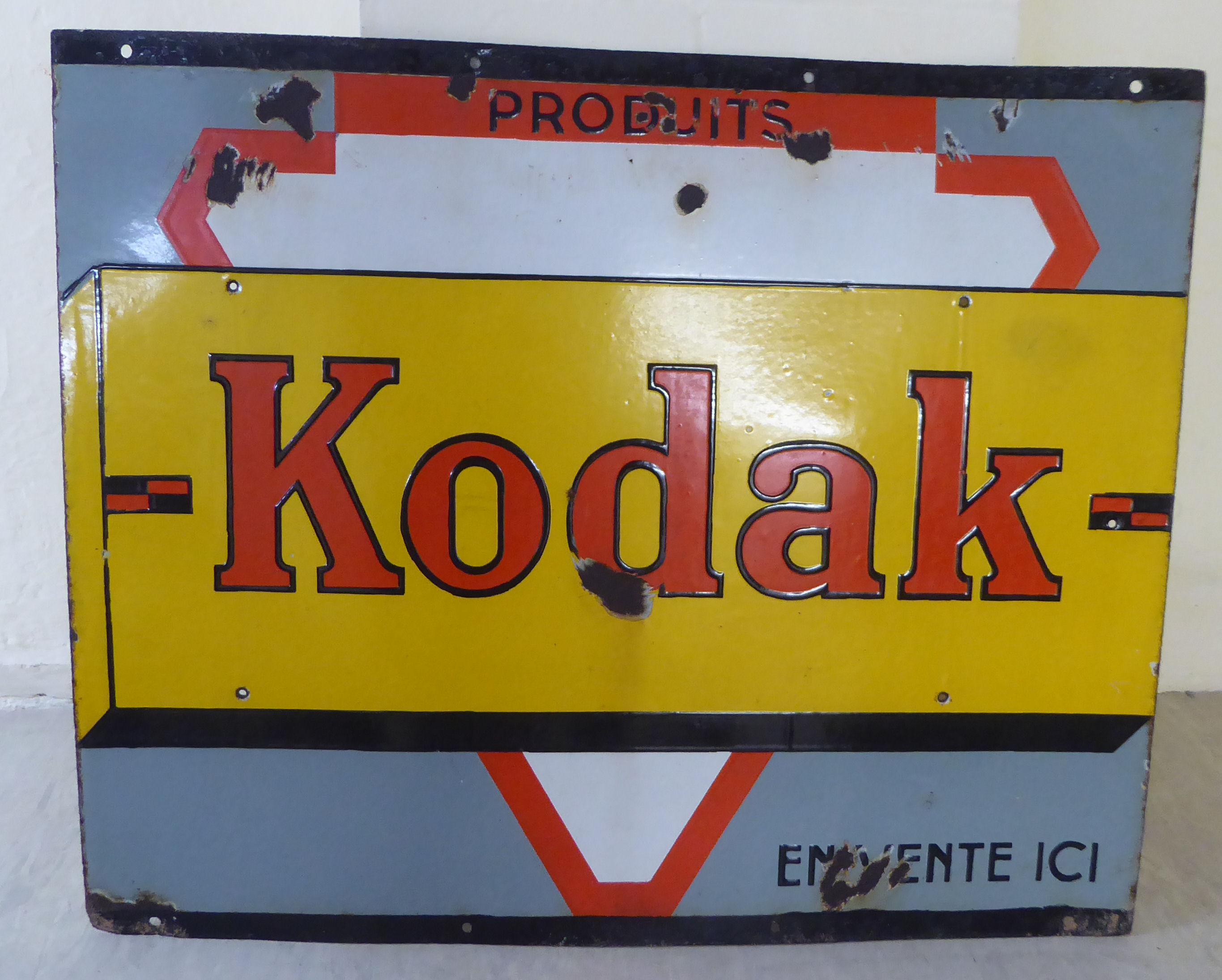 A mid 20thC double sided French, flag type advertising sign, in red and yellow on white, - Image 2 of 2