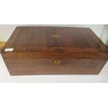 A late 19thC walnut veneered writing box with crossbanded ornament, straight sides, flush fitting