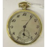 A 1920s Hamilton Watch Co, 14k gold filled cased pocket watch, the keyless 17 jewel movement faced