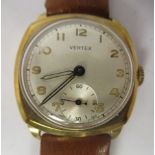 A 1930s/1940s Vertex 9ct gold cushion cased wristwatch, faced by an Arabic dial, incorporating