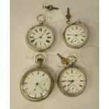 Four similar late 19thC silver cased pocket watches: to include Waltham and American Watch Co,
