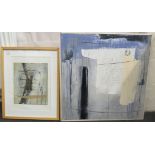 Malene Schjoll – two abstract studies incorporating text  mixed media  inscribed verso  24”sq
