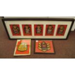 A display of five British Foot Guards bullion badges; and an embroidered cloth Royal coat of arms