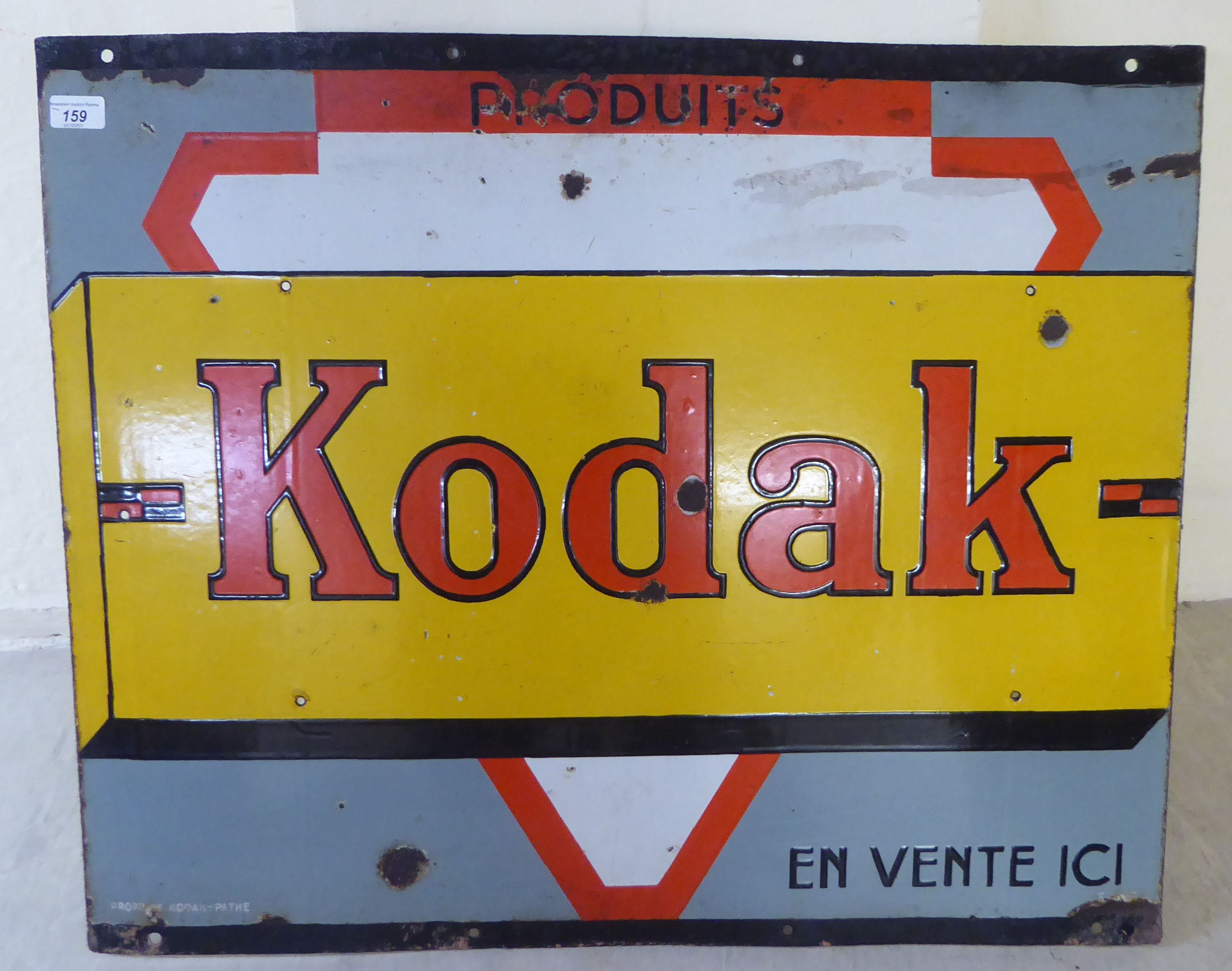 A mid 20thC double sided French, flag type advertising sign, in red and yellow on white,