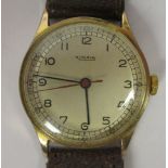 A 1940s/1950s Minerva gold plated/stainless steel cased wristwatch, the movement with sweeping