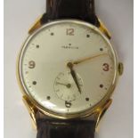 A 1940s/1950s Marvin 9ct rose gold cased oversize wristwatch, faced by an Arabic and baton dial,