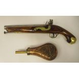 An 18thC design British Tower flintlock pistol  15.5"L overall; and a contemporarily styled copper