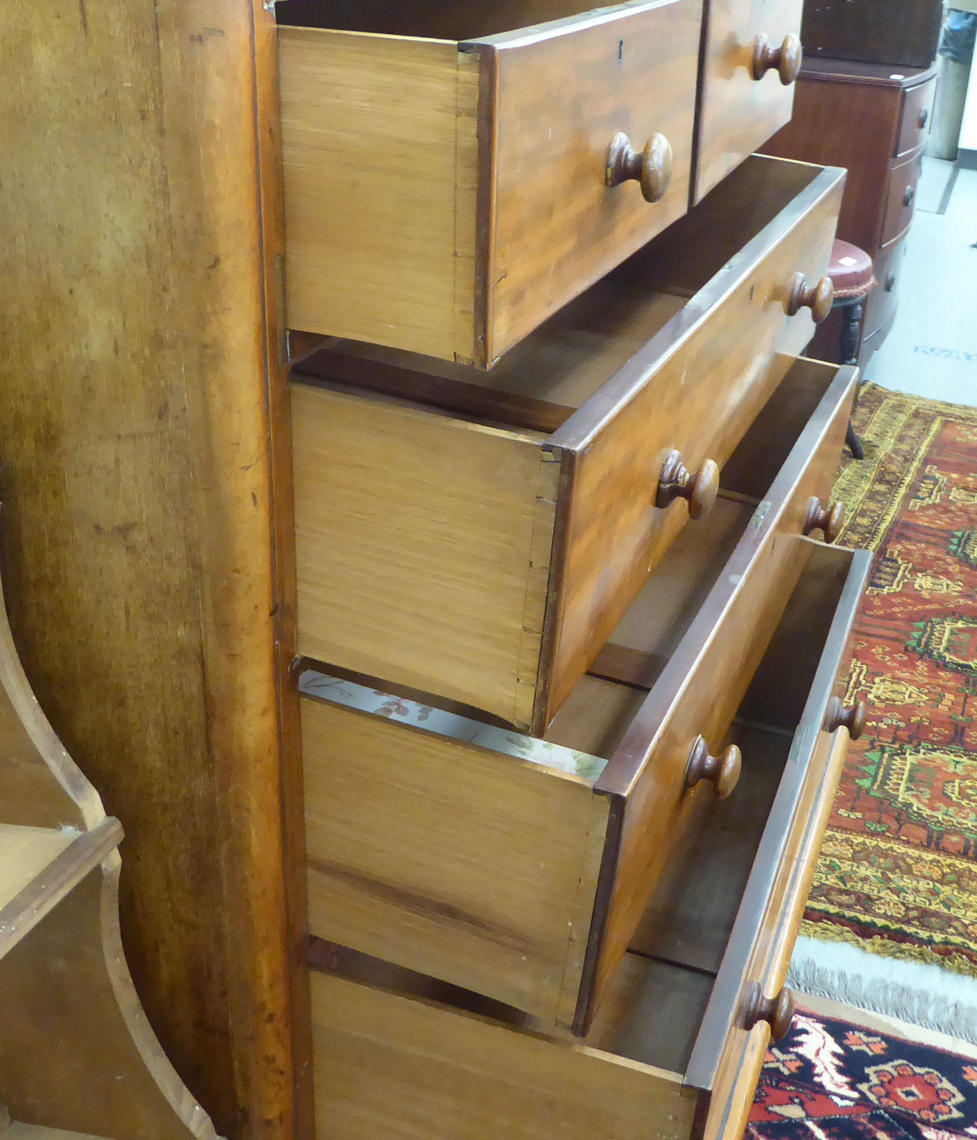 A late Victorian mahogany dressing chest with round corners, comprising two short/three graduated - Image 3 of 3
