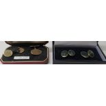 A pair of 9ct gold oval cufflinks; and a pair of 9ct gold backed cufflinks  both boxed