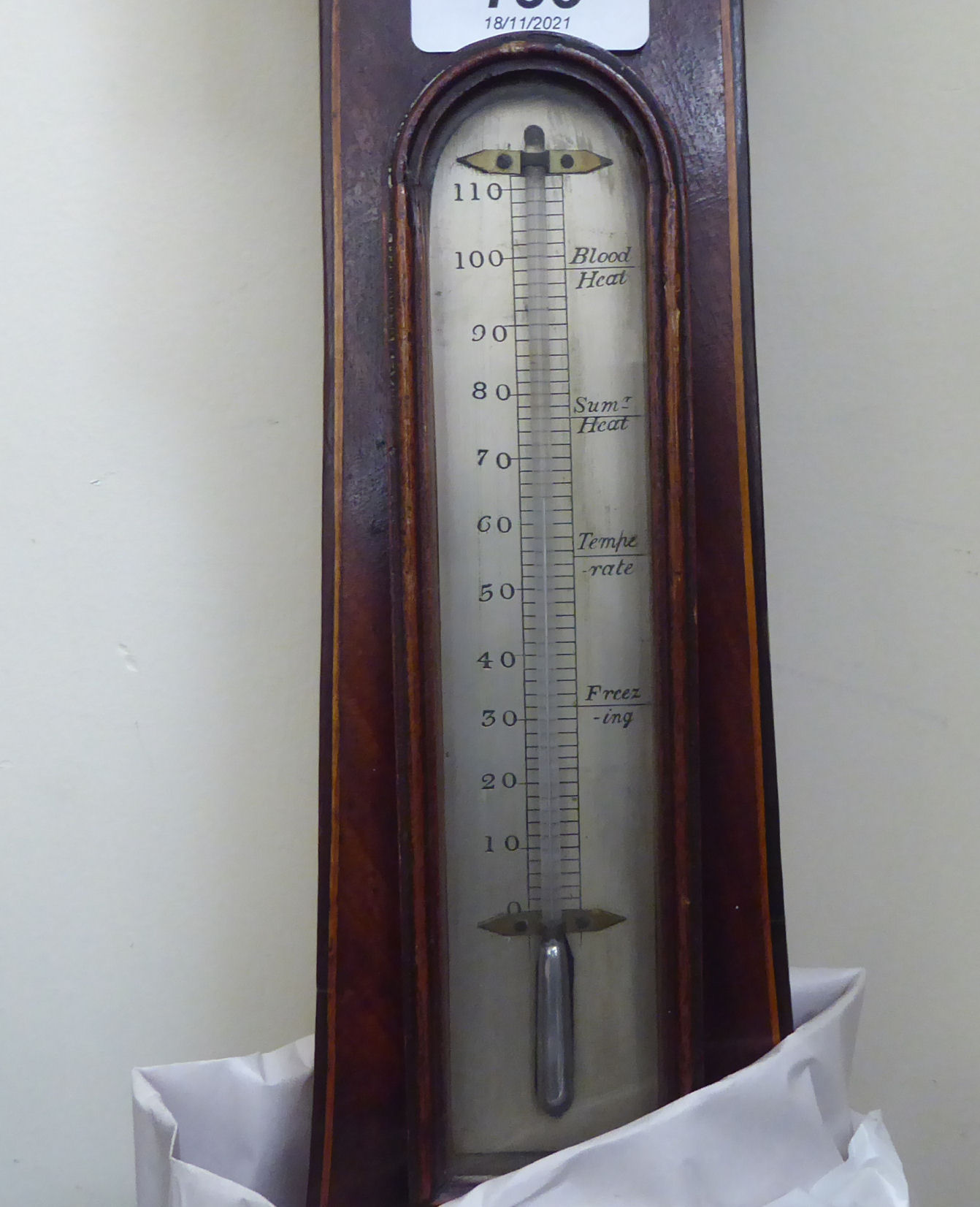 A Regency satinwood inlaid mahogany barometer with a silvered dial, inscribed F Belloni, Shaftesbury - Image 3 of 6