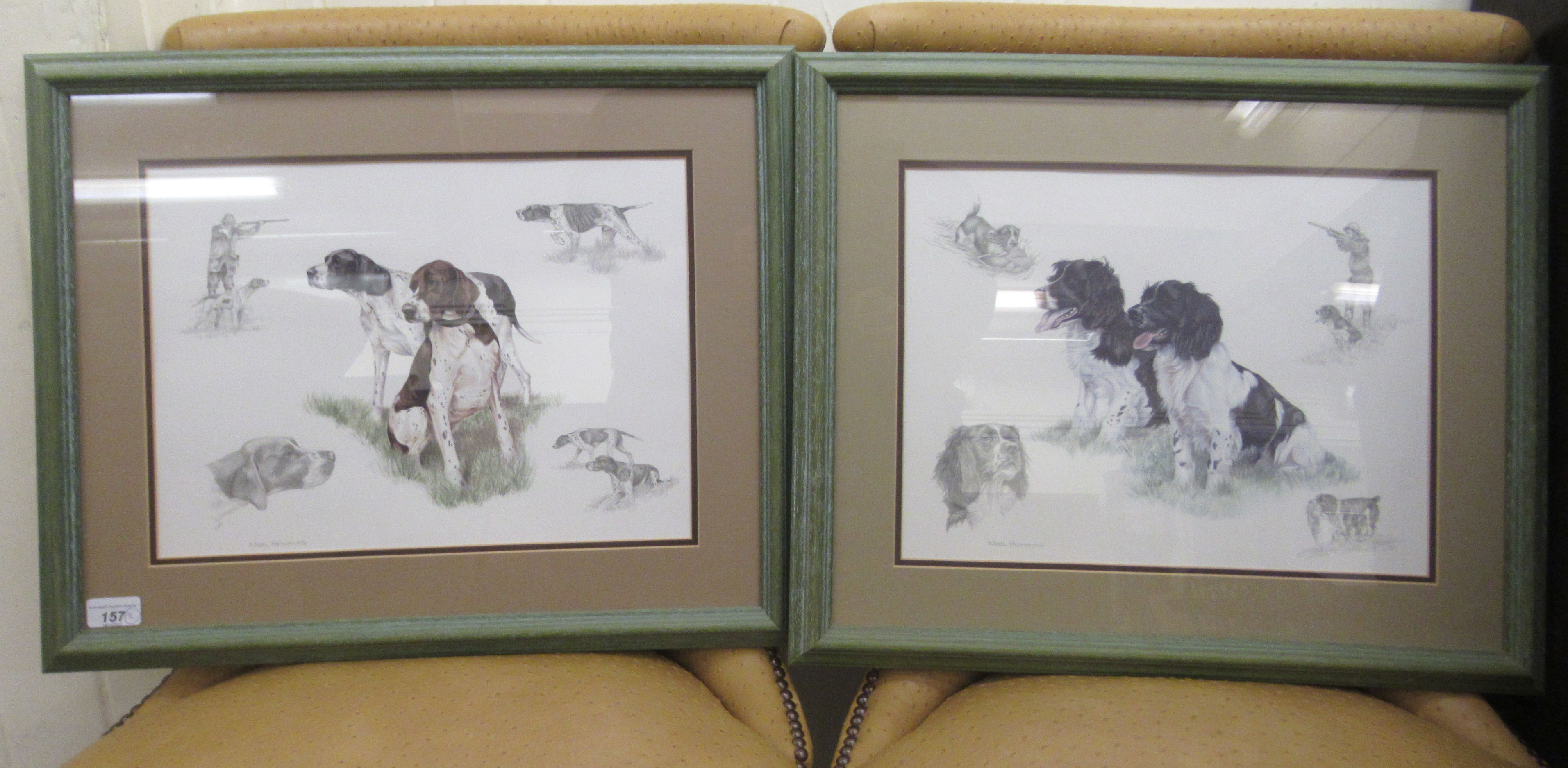 Nigel Hemmings - gun dogs  two coloured prints  15" x 12"  framed