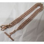 A 9ct gold curb link watch chain; and a gold plated T-bar