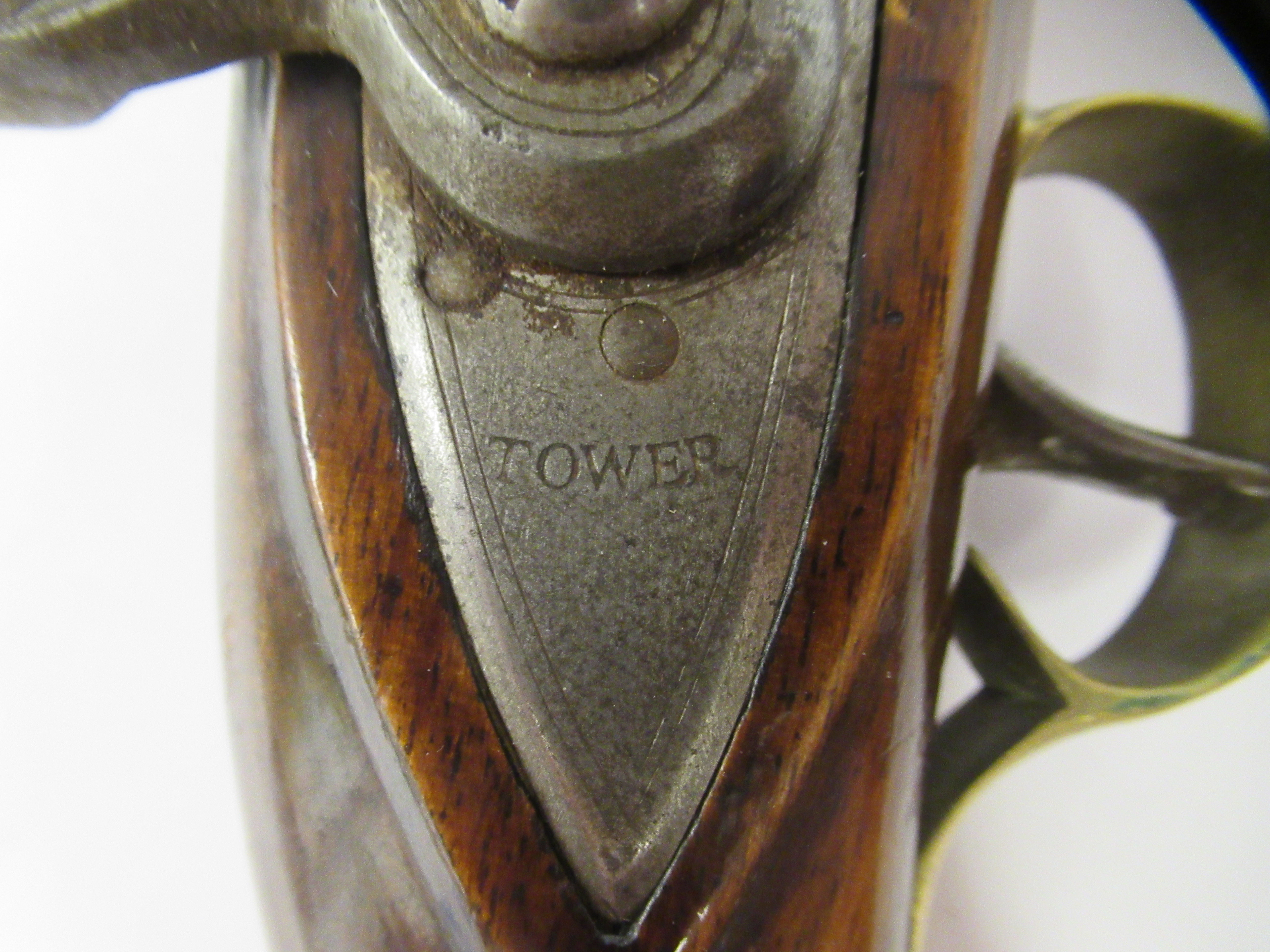 An 18thC design British Tower flintlock pistol  15.5"L overall; and a contemporarily styled copper - Image 6 of 6