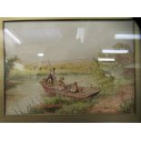 H Hammond - children in a paddle boat, on a lake  watercolour  bears a signature  14" x 10"  framed