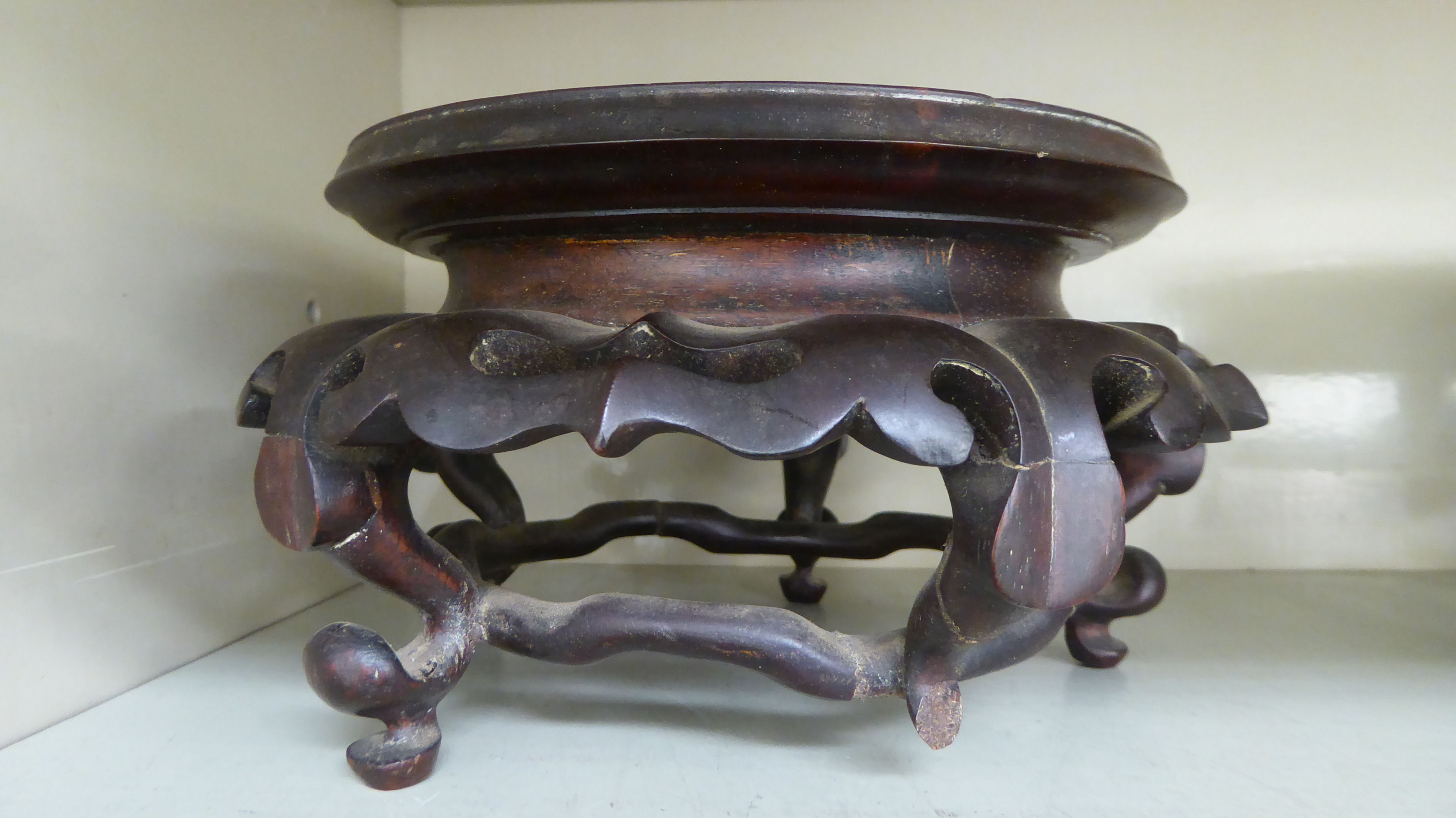 Three 20thC Chinese fruitwood stands  largest 8"dia - Image 3 of 3