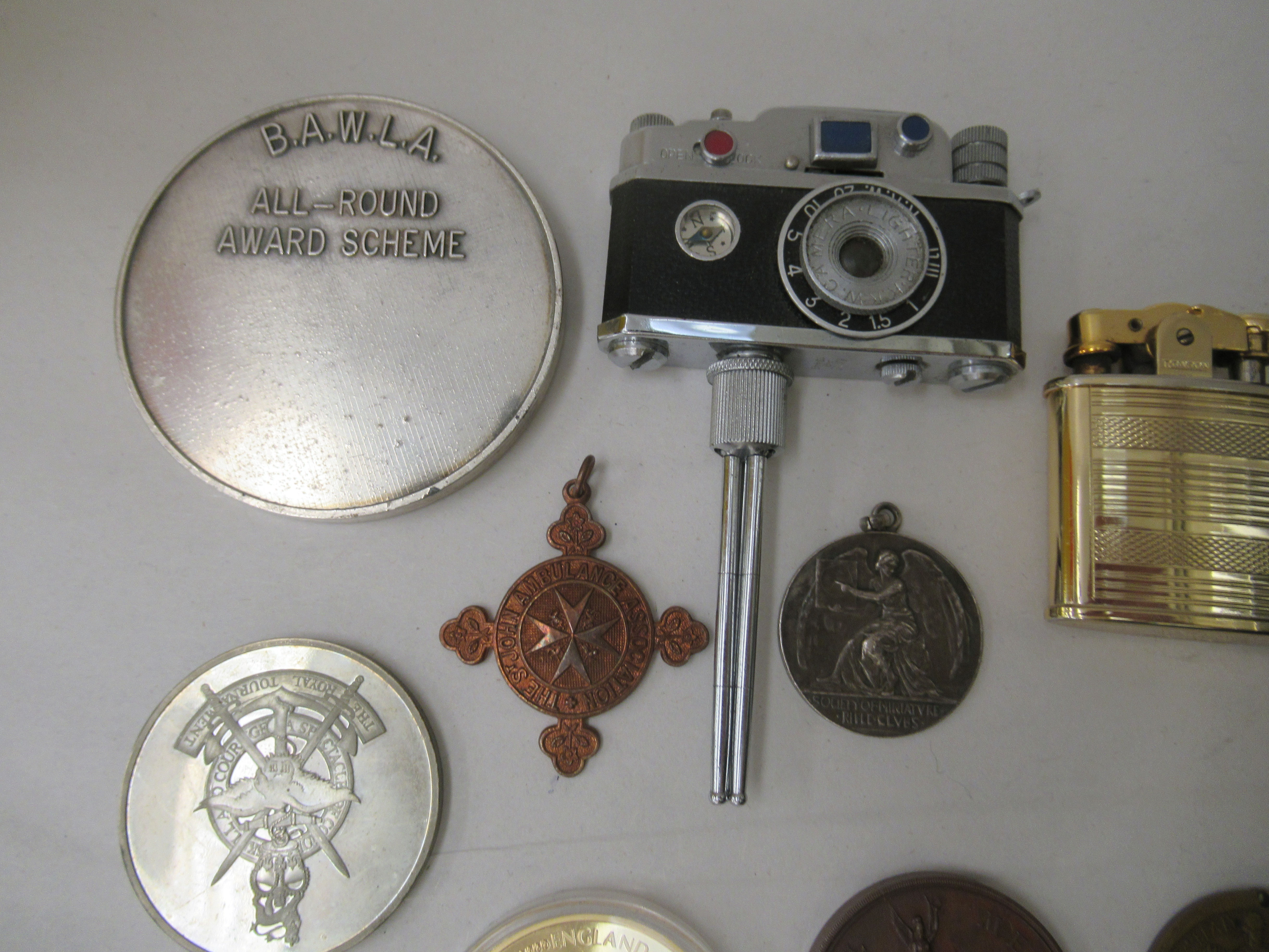 A mixed lot: to include sport and related medallions; a Photo-Flash novelty cigarette lighter; and a - Image 2 of 4