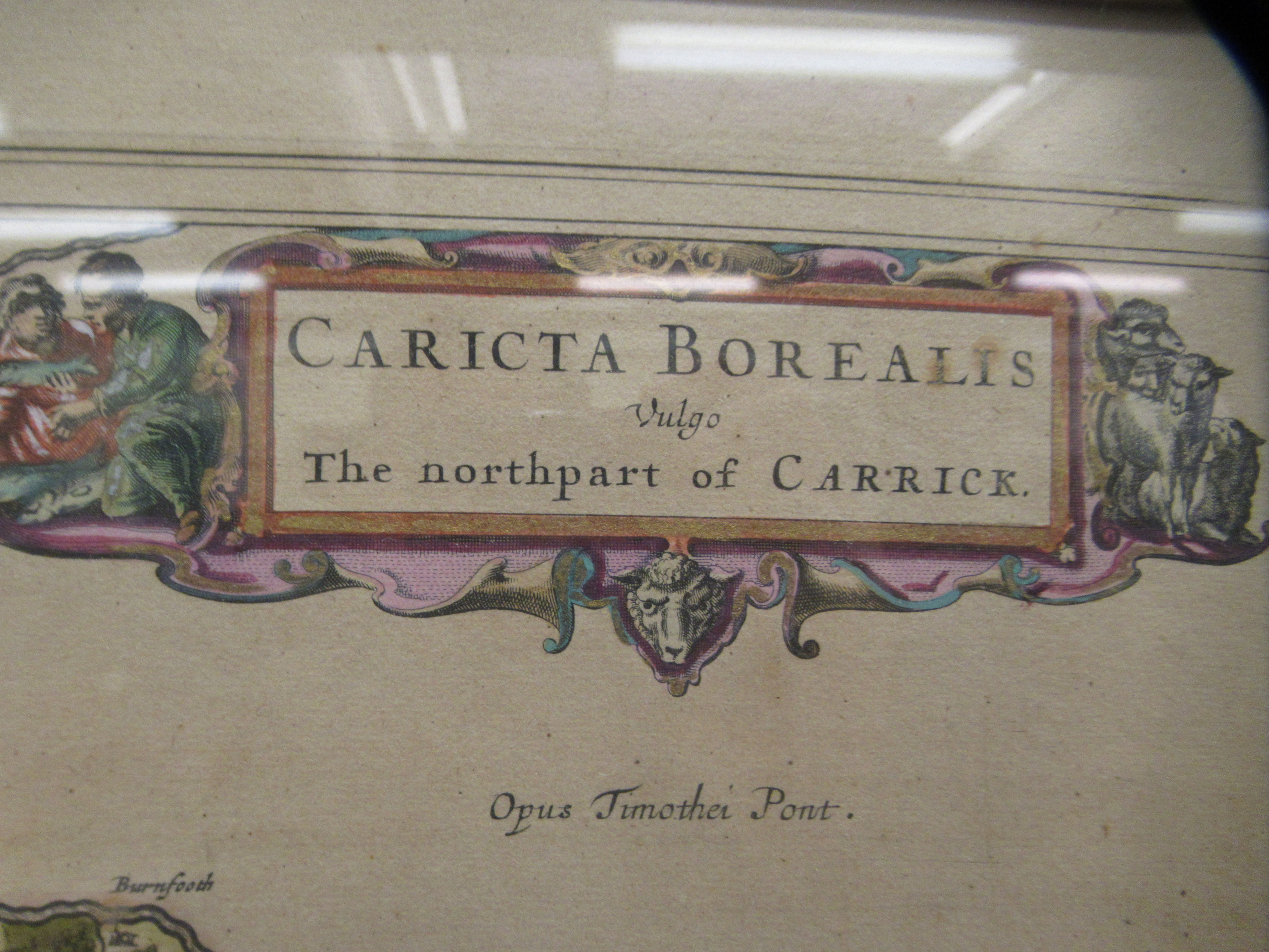 An 18thC coloured map 'Cartica Borealis' the Northern part of Carrick  bears a cherubic themed scale - Image 2 of 3