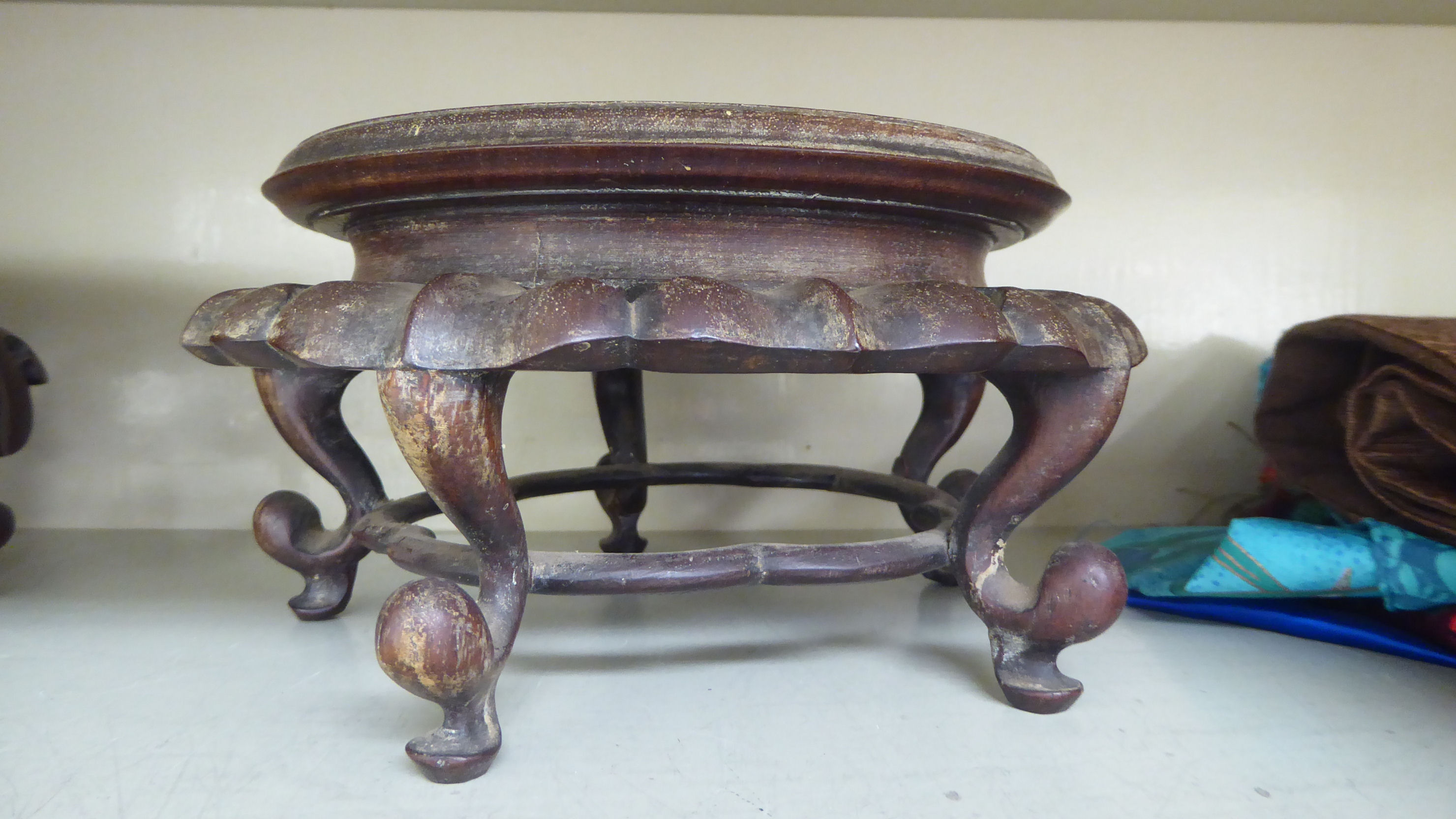 Three 20thC Chinese fruitwood stands  largest 8"dia - Image 2 of 3