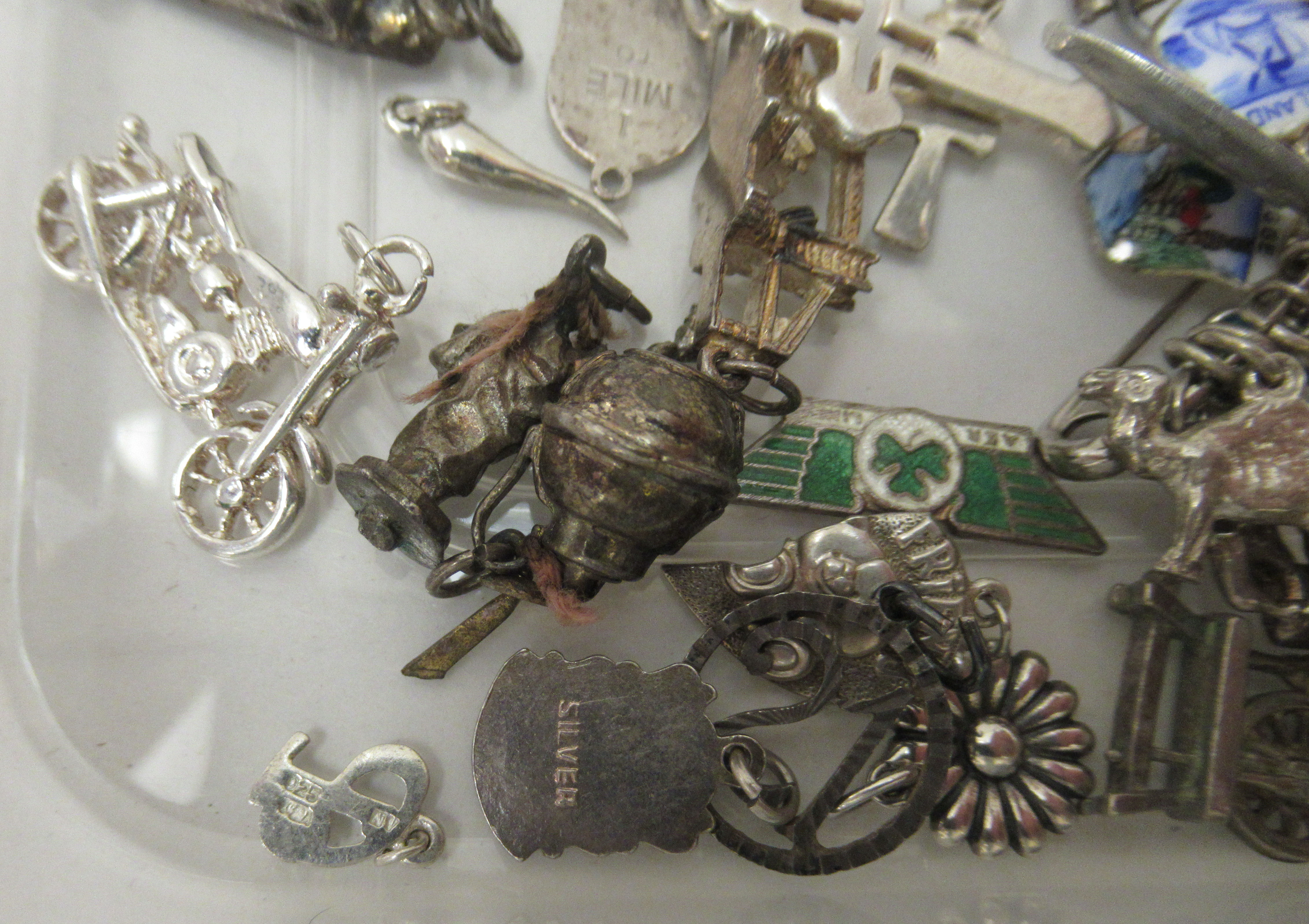 Silver and white metal bracelet charms: to include a camel, a shoe and a crucifix - Image 4 of 4