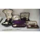 Silver collectables: to include a three piece Christening set  boxed; and flatware, some boxed