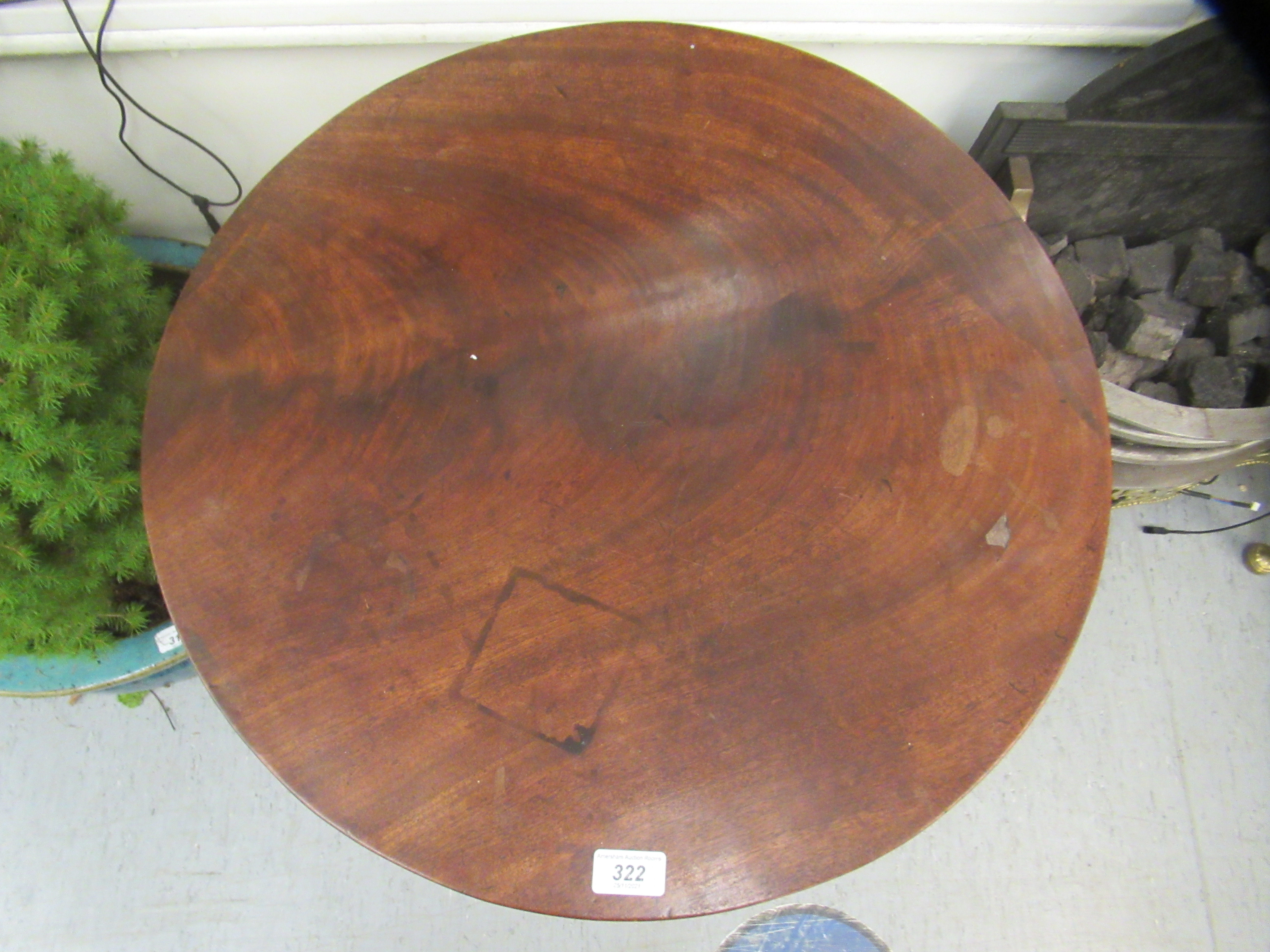 A Regency mahogany pedestal table, the tip-top over a fluted and reeded column, raised on scrolled - Image 2 of 4