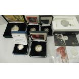 Silver proof coins: to include a Royal Mint Florence Nightingale £5 coin