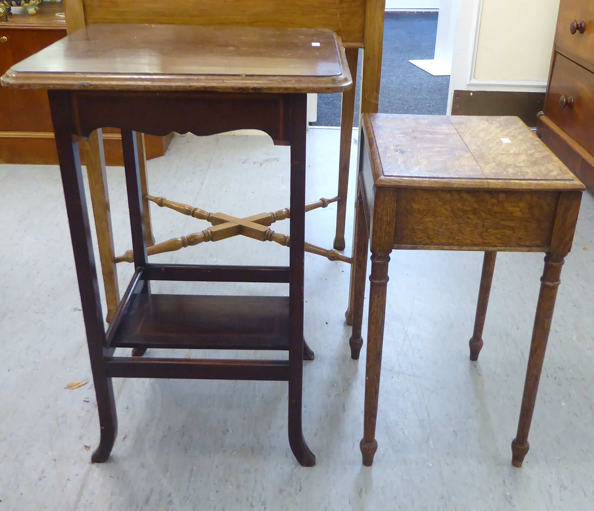 Small furniture: to include an Edwardian satinwood inlaid occasional table, raised on square, - Image 4 of 4