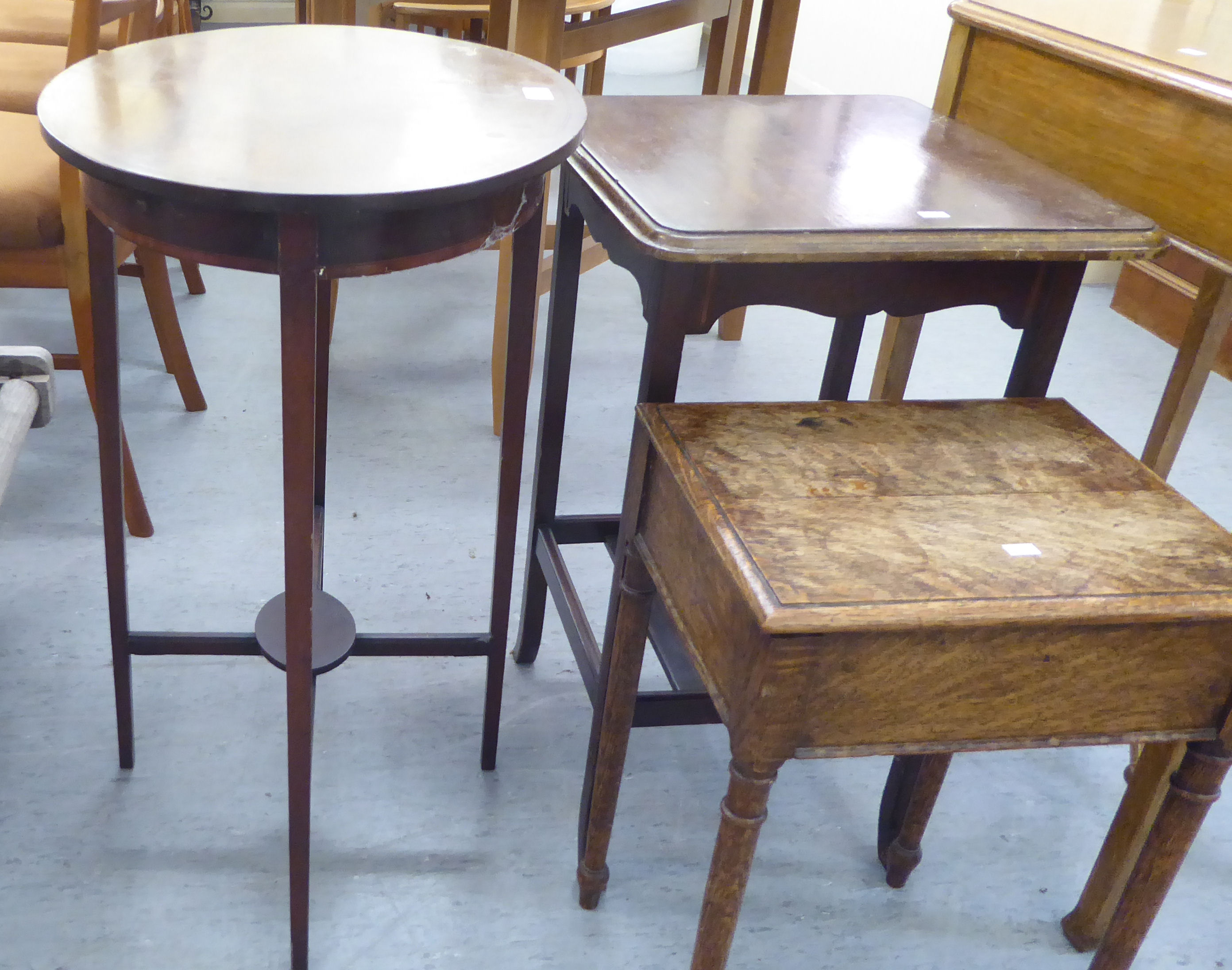 Small furniture: to include an Edwardian satinwood inlaid occasional table, raised on square, - Image 2 of 4