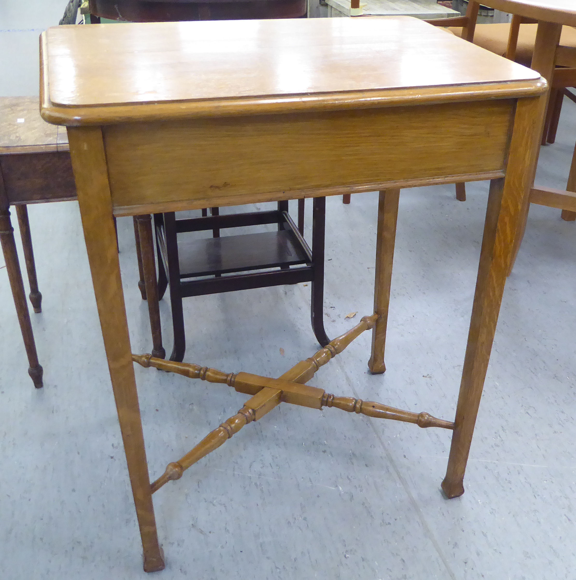 Small furniture: to include an Edwardian satinwood inlaid occasional table, raised on square, - Image 3 of 4