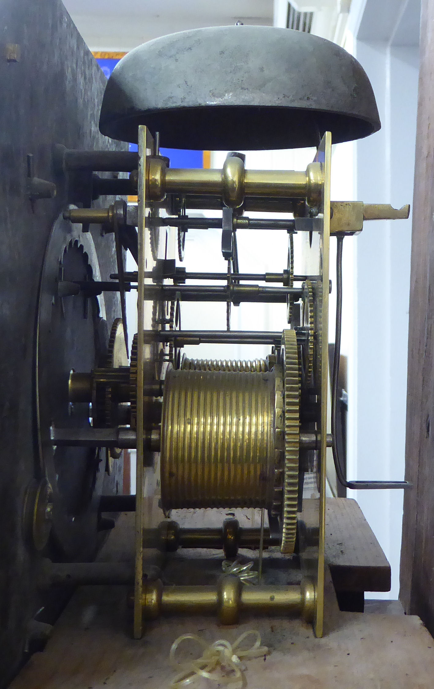 A late 18thC Pagoda top oak longcase clock with a narrow trunk, the 8 day bell strike movement faced - Image 3 of 9