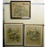 Pictures: to include Rene Elliot - 'Cranes' and a 'Trio of Birds'  two Limited Edition coloured