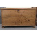 A 20thC rustically constructed pine chest with straight sides and a hinged lid, on a plinth and