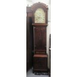 An early 19thC satinwood inlaid mahogany longcase clock; the 8 day movement faced by a painted Roman