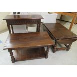 Small 20thC oak furniture: to include a two tier, drop leaf coffee table  18"h  37"w