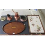 A mixed lot: to include an Edwardian twin handled mahogany serving tray  22"dia; and miscellaneous