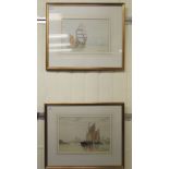 Two works by John C Knight - boats pulling into a harbour  watercolour  bearing signatures  14" x
