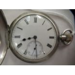 An Edwardian silver cased half hunter pocket watch, faced by a Roman dial  Birmingham 1901