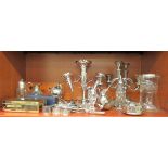 Silver plated tableware: to include a three branch epergne 12"h; a serving ladle and a