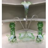 Late Victorian glassware: to include a green and vaseline coloured epergne with a central trumpet